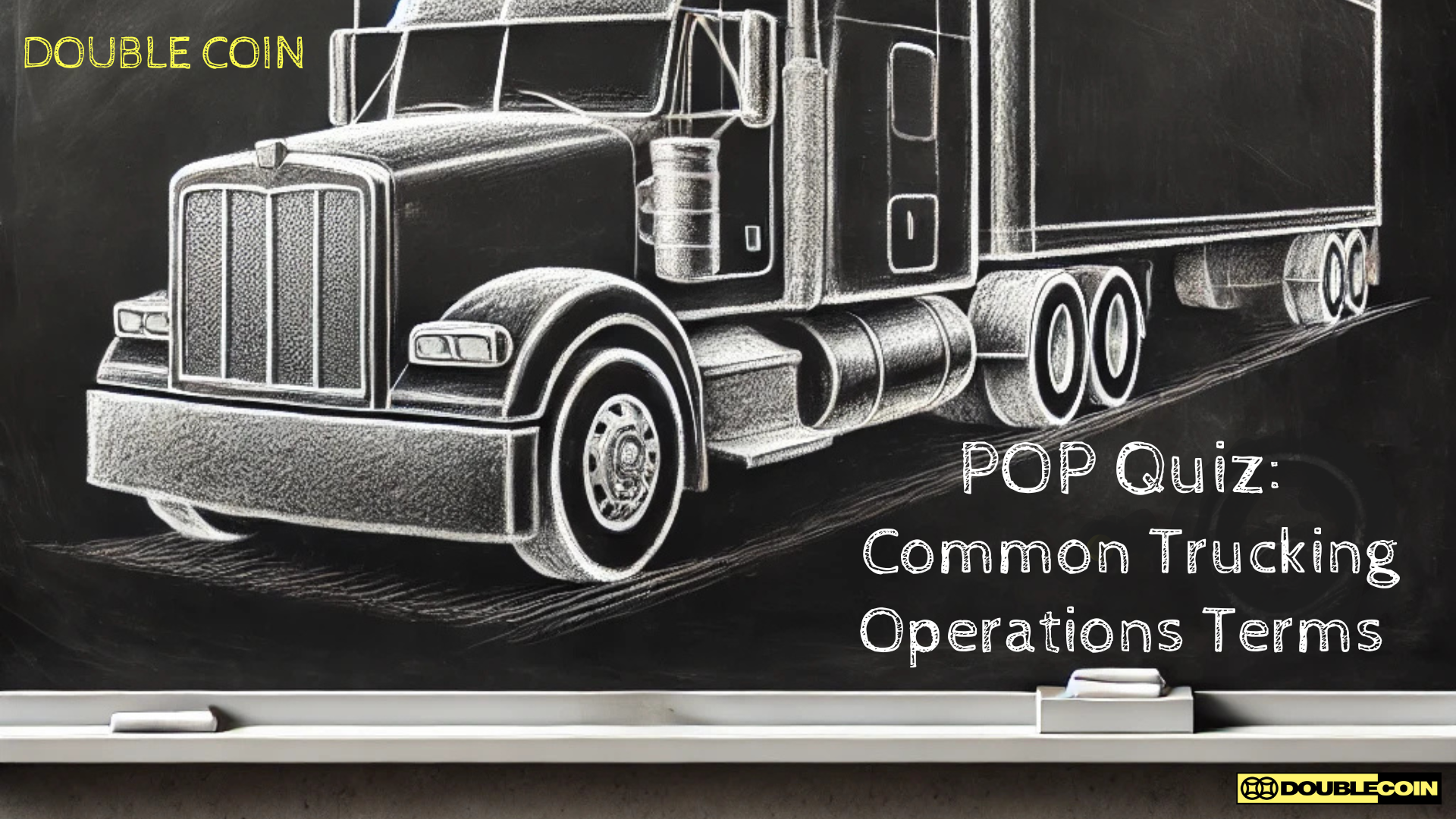 A professional classroom chalkboard with a white chalk drawing of a Class 8 truck